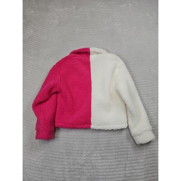 Flannel Shacket Girls 7 Pink & White Color Block Fleece - Picture 6 of 7